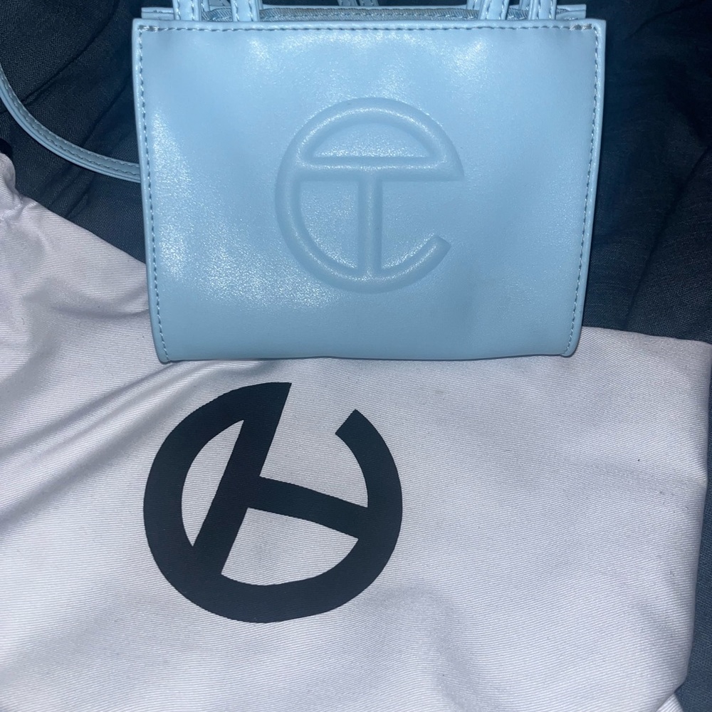 Telfar shopping bag. POOL BLUE